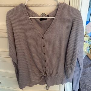 Urban Outfitters Grey Front Tie Thermal Top